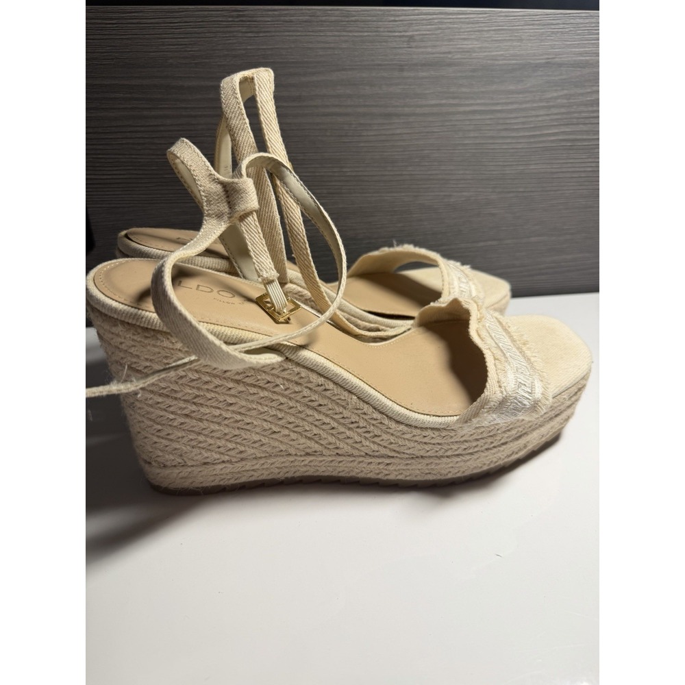 Aldo Sandals Womens Size 11 Espadrille Beige Ankle Strap Open Toe  Wedge Heel C3